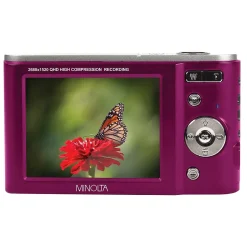 Cameras & Camcorders<MINOLTA 44 MP/2.7K Quad HD Digital Camera with 16x Digital Zoom, Magenta (MND20-M)
