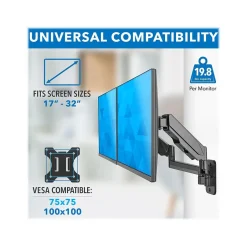 Mount-It! Adjustable Dual Monitor Wall Mount, Up to 32