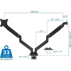 Mount-It! Adjustable Dual-Monitor Mount, Up to 35", Black (MI-4772)* Monitor Mounts & Stands