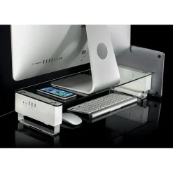 Mount-It! Tempered Glass Height Adjustable Monitor Riser With 3 USB Ports, Up to 32