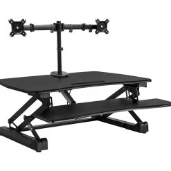 Hot 35"W Electric Adjustable Standing Desk Converter with Dual Monitor Mount and USB Charging Port, Black (MI-8053) Standing Desks