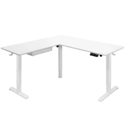 Online 63"W Electric L-Shaped Corner Adjustable Standing Desk, White/White (MI-15011) Standing Desks