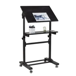 Online 24"W Lectern Adjustable Steel Standing Podium, Black (MI-7941) Standing Desks