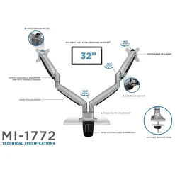 Mount-It! Mount-lt! Adjustable Dual Monitor Arm Mount, Up To 32