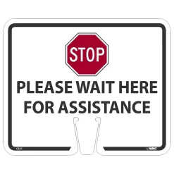 Social Distance Signage<National Marker Cone Top, "Please Wait Here for Assistance," 10.38" x 12.63", White (CS31)
