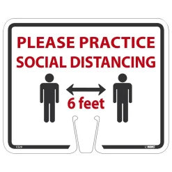 Social Distance Signage<National Marker Cone Top, "Please Practice Social Distancing," 10.38" x 12.63", White (CS29)