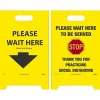 Social Distance Signage<National Marker Double-Sided A-Frame Sign, "Please Wait Here/Please Wait Here to be Served," 19" x 12", Yellow/Black/Red (FS46)