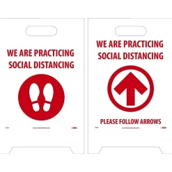 Social Distance Signage<National Marker Double-Sided A-Frame Sign, "We are Practicing Social Distancing," 19" x 12", White/Red (FS44)