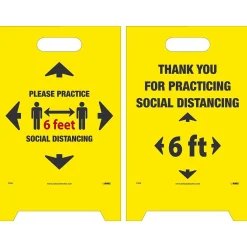 Social Distance Signage<National Marker Double-Sided A-Frame Sign, "Please Practice Social Distancing," 19" x 12", Yellow/Black/Red (FS43)