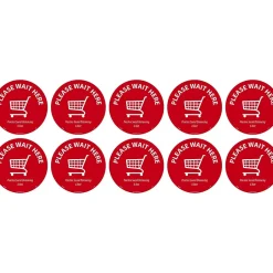 Social Distance Signage<National Marker Temp-Step™ Floor Decal, "Please Wait Here," 8", Red/White, 10 (WFS82A10)