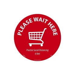 Social Distance Signage<National Marker Temp-Step™ Floor Decal, "Please Wait Here," 8", Red/White, 10 (WFS82A10)