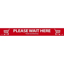 Social Distance Signage<National Marker TexWalk® Floor Decal, "Please Wait Here," 2.25" x 20", Red/White (WFS80TX)