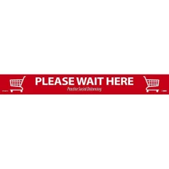 Social Distance Signage<National Marker TexWalk® Floor Decal, "Please Wait Here," 2.25" x 20", Red/White, 10 (WFS80TX10)