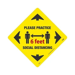 Social Distance Signage<National Marker Walk-On™ Floor Decal, "Please Practice Social Distancing," 12" x 12", Yellow (WFS71)
