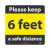 Social Distance Signage<National Marker Walk-On™ Floor Decal, "6 Feet Please Keep a Safe Distance," 12" x 12", Yellow/Black (WFS73)