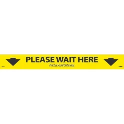 Social Distance Signage<National Marker Walk-On™ Floor Decal, "Please Wait Here," 2.25" x 20", Yellow/Black, 10 (WFS8110)