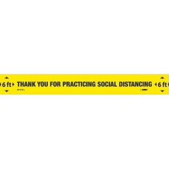 Social Distance Signage<National Marker Walk-On™ Floor Decal, "Thank You for Practicing Social Distancing," 2.25" x 20", Yellow/Black, 10 (WFS78YL10)
