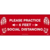 Social Distance Signage<National Marker Walk-On™ Floor Decal, "Please Practice Social Distancing," 8" x 20", Red/White (WFS74)