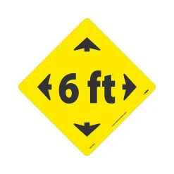 Social Distance Signage<National Marker Walk-On™ Floor Decal, "6 Ft," 12" x 12", Yellow (WFS79YL)