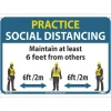 Social Distance Signage<National Marker Wall Sign, "Practice Social Distancing," Plastic, 10" x 14", Blue/White/Yellow (M619RB)