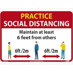 Social Distance Signage<National Marker Wall Sign, "Practice Social Distancing," Aluminum, 10" x 14", Red/White/Yellow (M620AB)