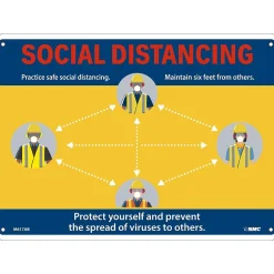 Social Distance Signage<National Marker Wall Sign, "Social Distancing," Aluminum, 10" x 14", Yellow/Blue (M617AB)
