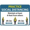 Social Distance Signage<National Marker Wall Sign, "Practice Social Distancing," Aluminum, 10" x 14", Blue/White/Yellow (M619AB)
