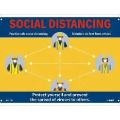Social Distance Signage<National Marker Wall Sign, "Social Distancing," Plastic, 10" x 14", Yellow/Blue (M617RB)
