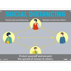 Social Distance Signage<National Marker Wall Sign, "Social Distancing," Plastic, 10" x 14", Gray/Blue/Yellow (M618RB)