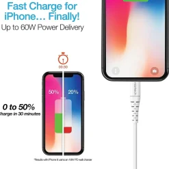 Power Cables<Naztech 14138 4 ft. Fast Charge MFi Lightning to USB-C Cable, White