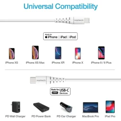 Power Cables<Naztech 14138 4 ft. Fast Charge MFi Lightning to USB-C Cable, White
