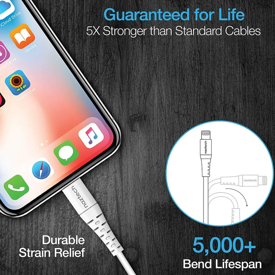 Power Cables<Naztech 14138 4 ft. Fast Charge MFi Lightning to USB-C Cable, White