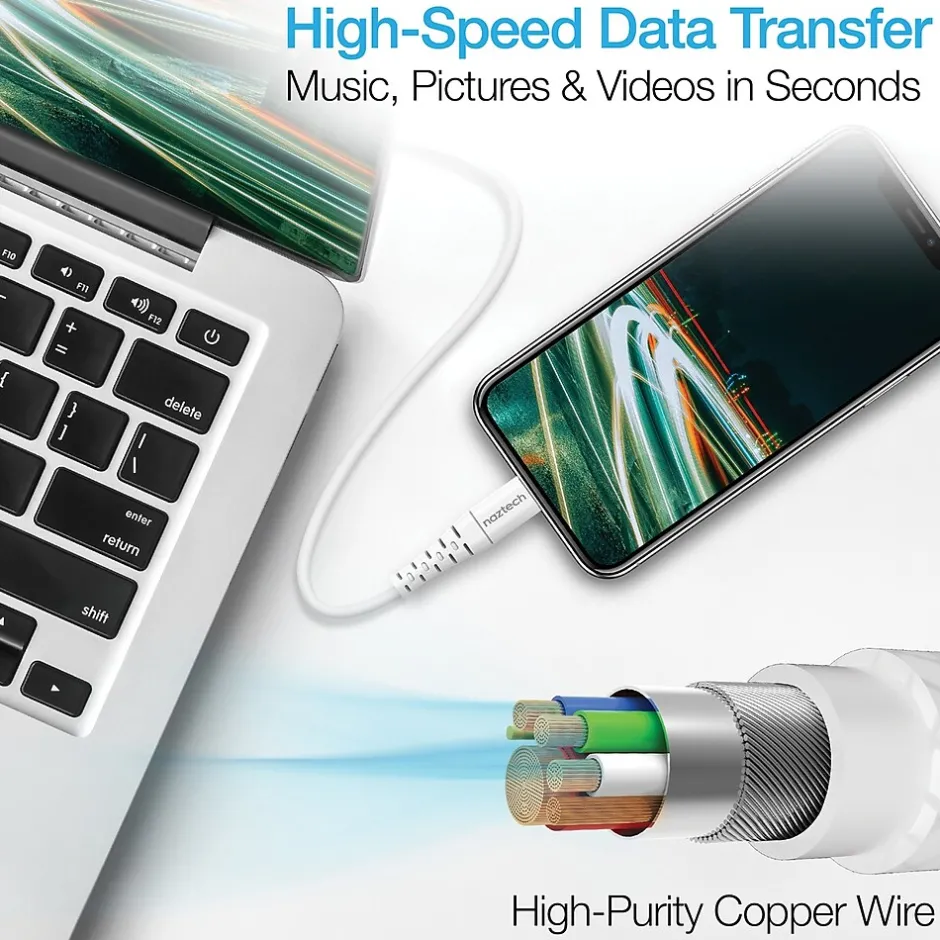 Power Cables<Naztech 14138 4 ft. Fast Charge MFi Lightning to USB-C Cable, White