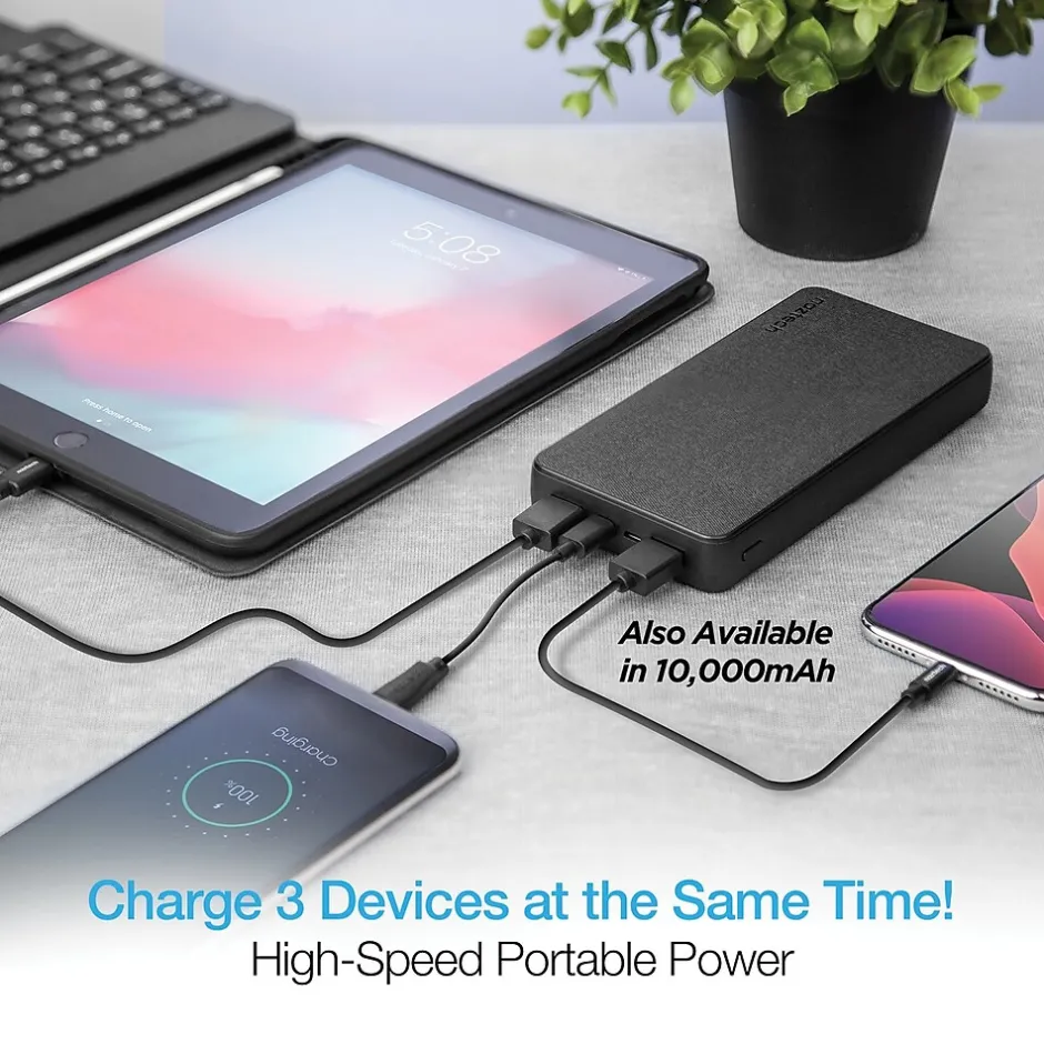 Lightning Cables<Naztech 20,000 mAh 18 Watt PD+QC Fast Charge High-Capacity Fabric Power Bank, Black (15143)