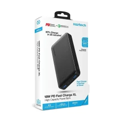Lightning Cables<Naztech 20,000 mAh 18 Watt PD+QC Fast Charge High-Capacity Fabric Power Bank, Black (15143)