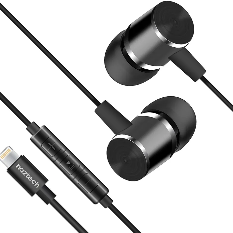 Naztech Platinum MFi Lightning Earbuds, Black (14203)