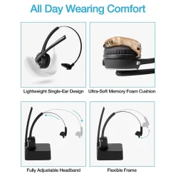 Naztech Wireless Noise Canceling Bluetooth On Ear Headset, Black (15183)* Headsets