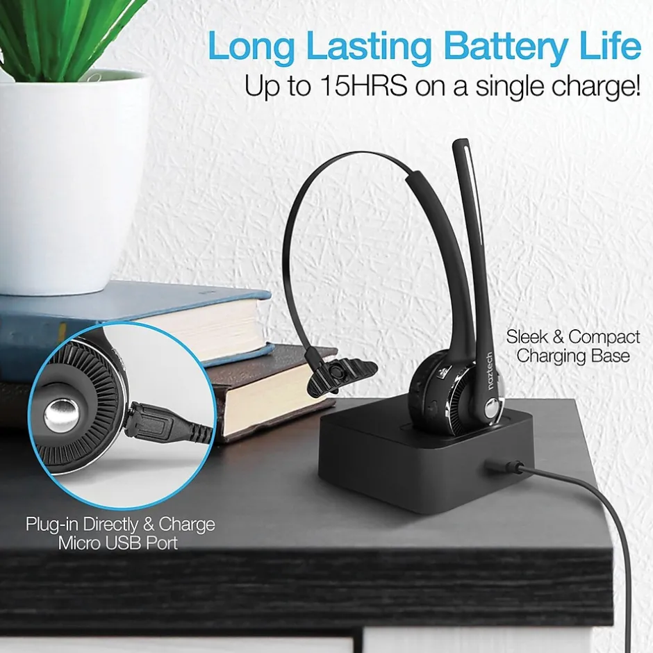 Naztech Wireless Noise Canceling Bluetooth On Ear Headset, Black (15183)* Headsets