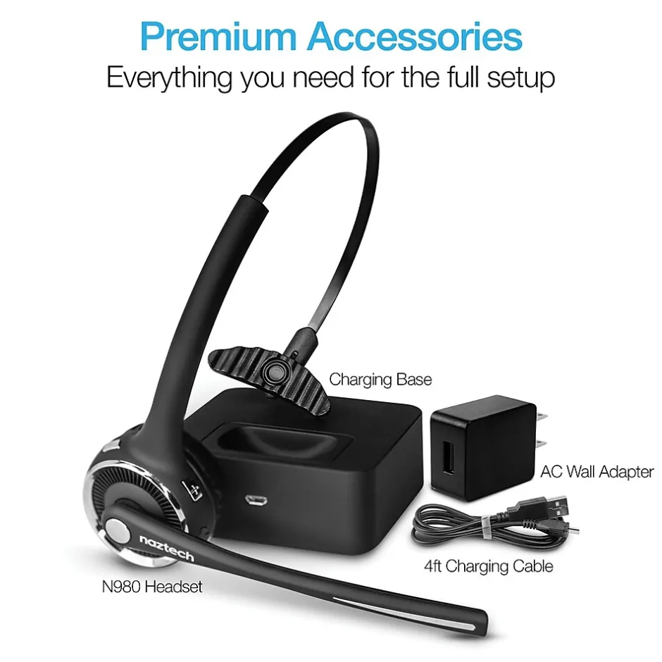 Naztech Wireless Noise Canceling Bluetooth On Ear Headset, Black (15183)* Headsets