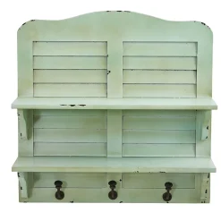 Hot 2-Shelf 20" Vintage Window Shutter Shelving with Hooks Wall Decor, Green (7034) Shelving