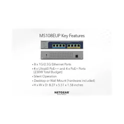 Netgear Plus 8-Port Gigabit Ethernet Managed Switch, Gray (MS108EUP-100NAS)* Ethernet Switches & Splitters