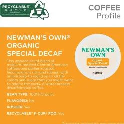 Keurig K-Cups<Newman's Own Organic Special Decaf Coffee Keurig K-Cup Pod, Medium Roast, 96/Carton (4051CT)