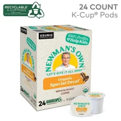 Keurig K-Cups<Newman's Own Organics Special Decaf Coffee, Medium Roast, 0.31 oz. Keurig® K-Cup® Pods, 24/Box (4051)