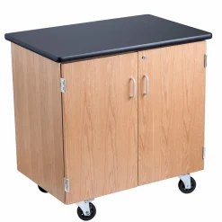 Best NPS® 36"H Mobile Science Cabinet With Adjustable Height Shelf, High Black Top/Light Oak Frame (MSC24361) Storage Cabinets