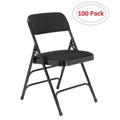 Outlet NPS 2300 Series Fabric Padded Triple Brace Double Hinge Premium Folding Chairs, Midnight Black/Black, 100 Pack (2310/100) Folding & Stacking