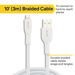 NXT Technologies ™ 10 Ft. Braided Lightning to USB Cable, White (NX60463)