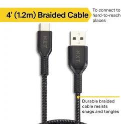 NXT Technologies ™ 4 Ft. Braided USB-C to USB-A Cable, Black (NX60473)