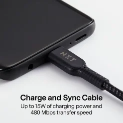 NXT Technologies ™ 4 Ft. Braided USB-C to USB-A Cable, Black (NX60473)