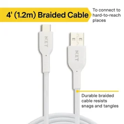 NXT Technologies ™ 4 Ft. Braided USB-C to USB-A Cable, White (NX60474)