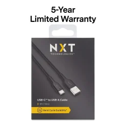 NXT Technologies ™ 6 Ft. Braided USB-C to USB-A Cable, Black (NX60471)